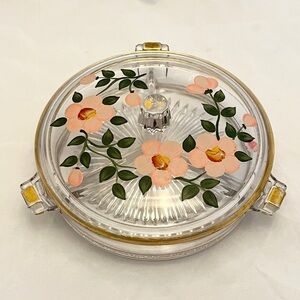 Duncan Miller Glass Hand Painted Lidded Vanity Dish, Pre-1950 Vintage EUC